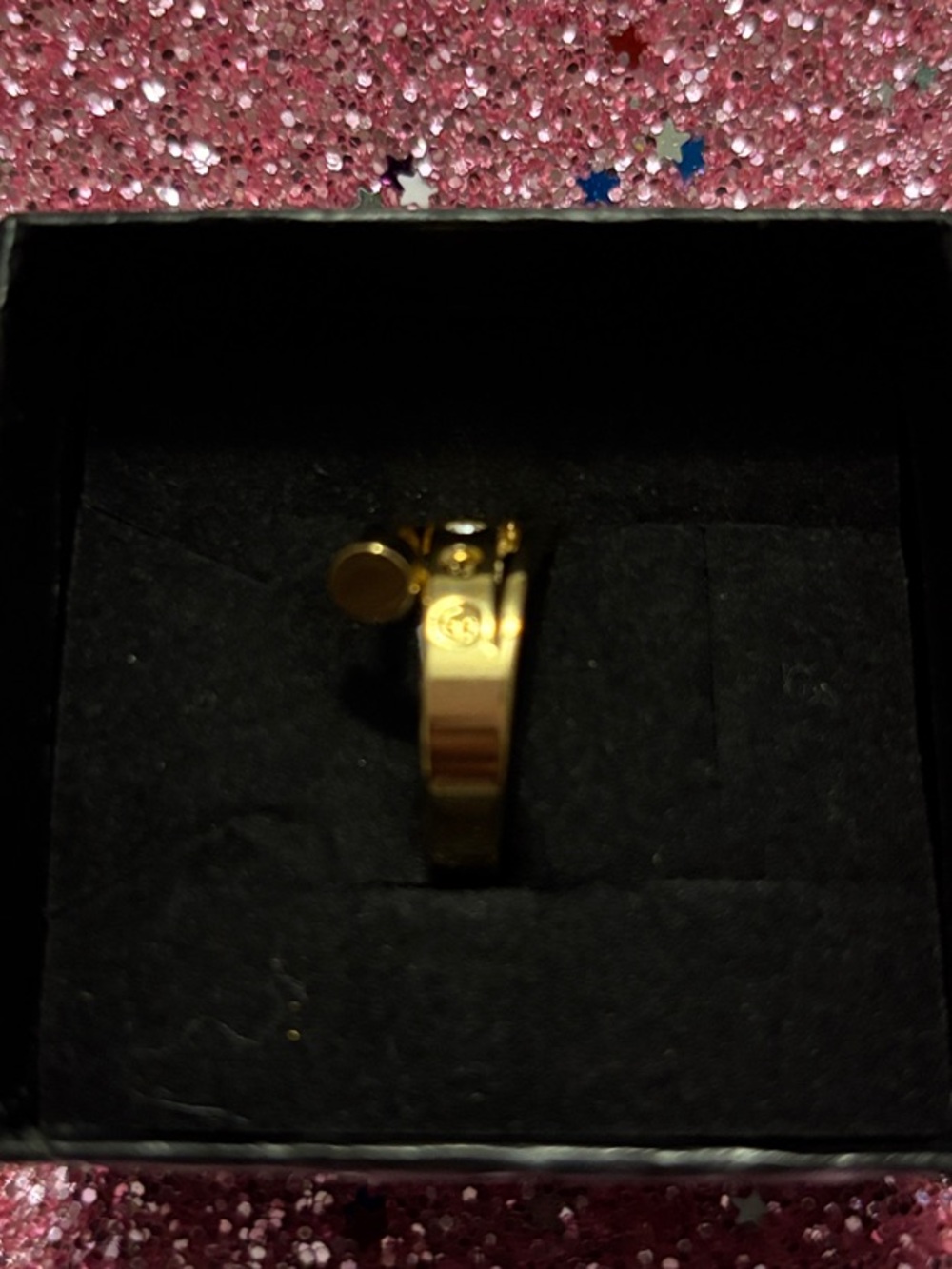 Cartier Inspired Gold-Tone Screw Accent Ring with Diamond - Picture 4 of 5